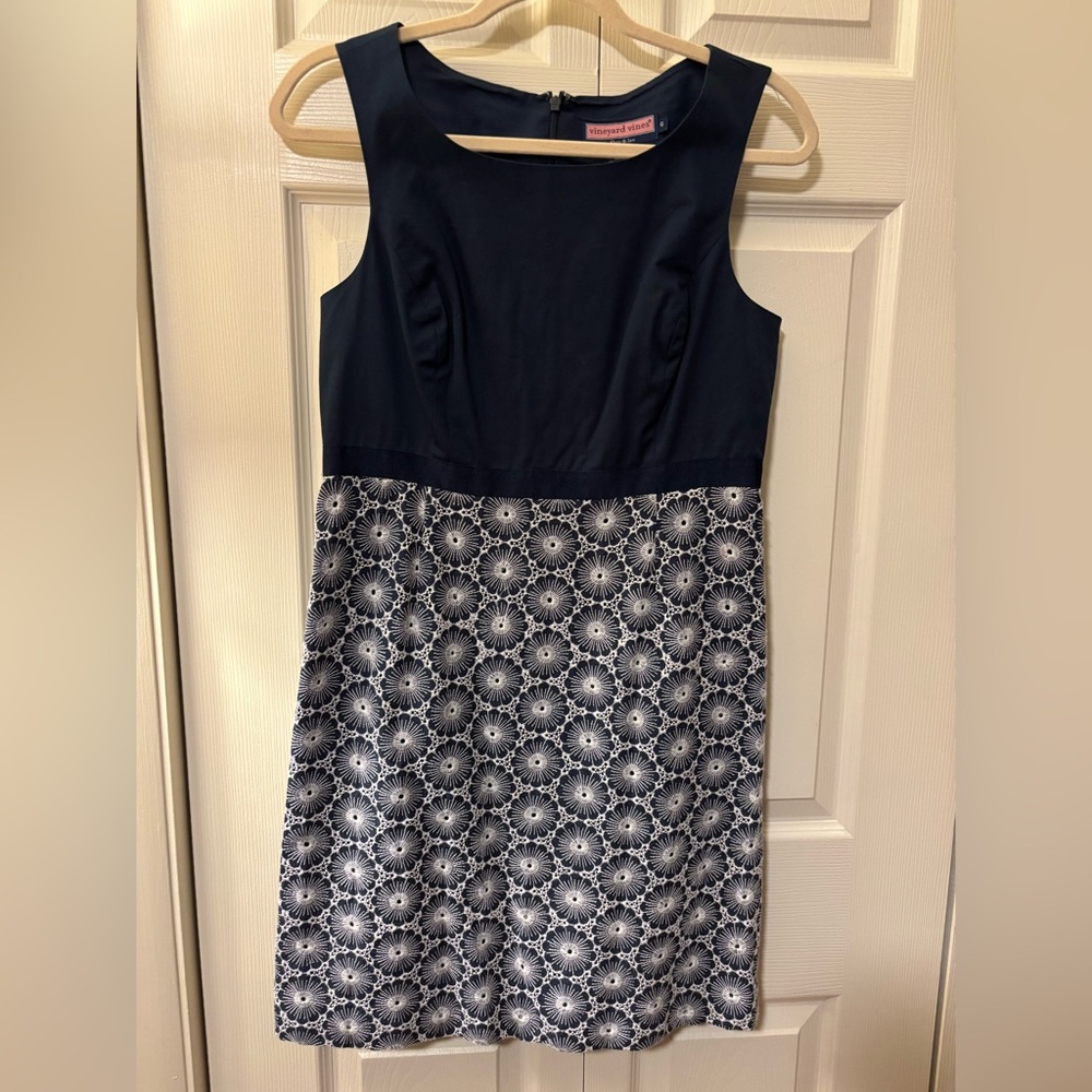 Vineyard Vines Navy and White Sleeveless Sheath Dress size 6